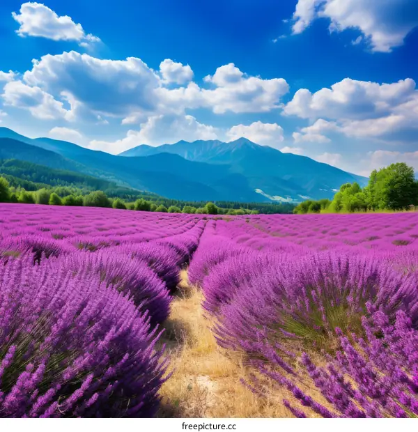 Field of Lavender with Mountains in the Background