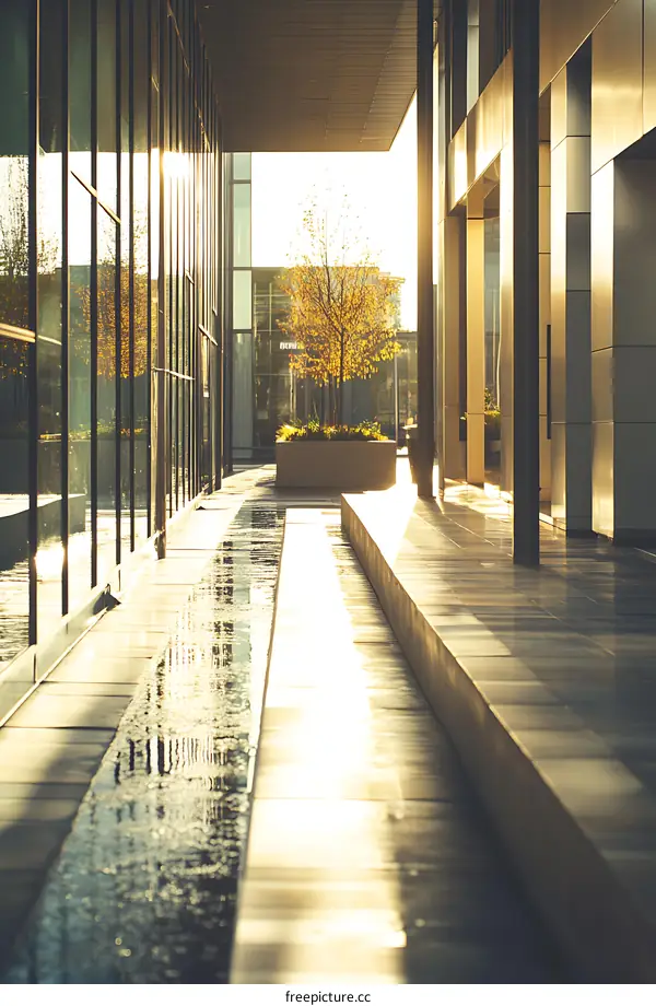 Modern Architecture With Reflection Of Sunlight On Water