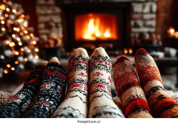 Cozy Christmas Feet by the Fireplace
