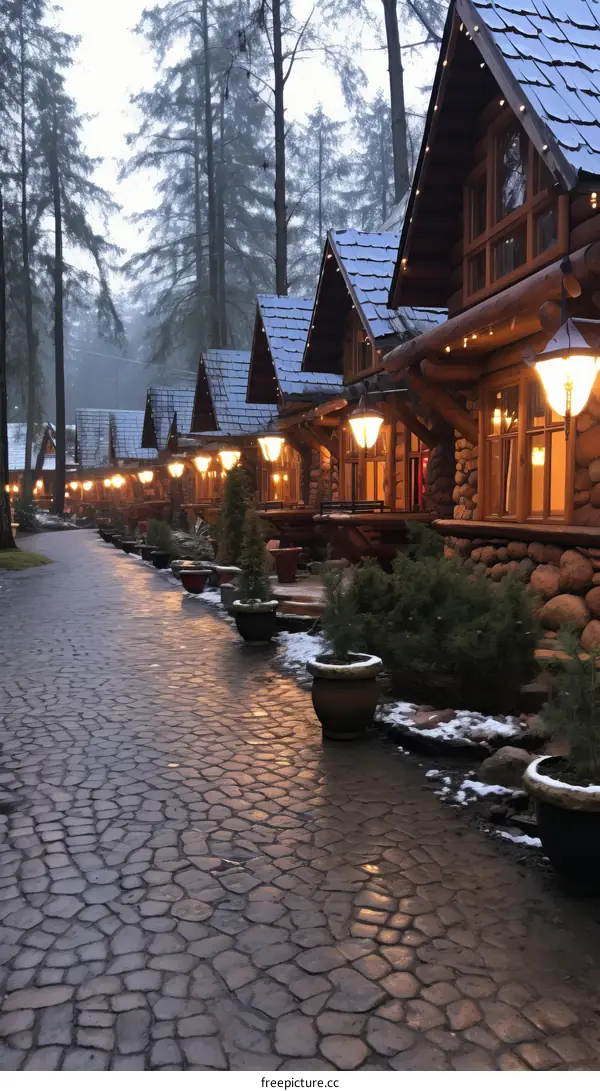 Enchanting Wooden Cottages Nestled in a Winter Forest