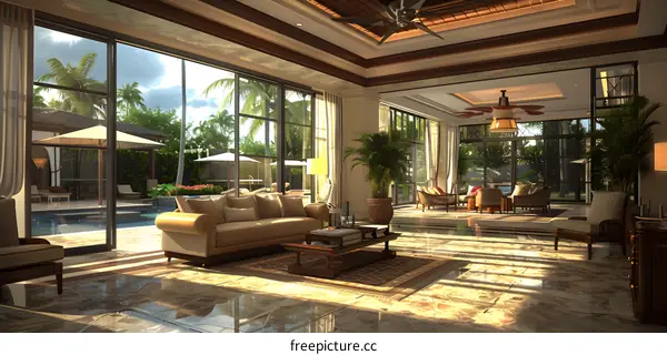 Bright and Airy Living Room With Tropical View