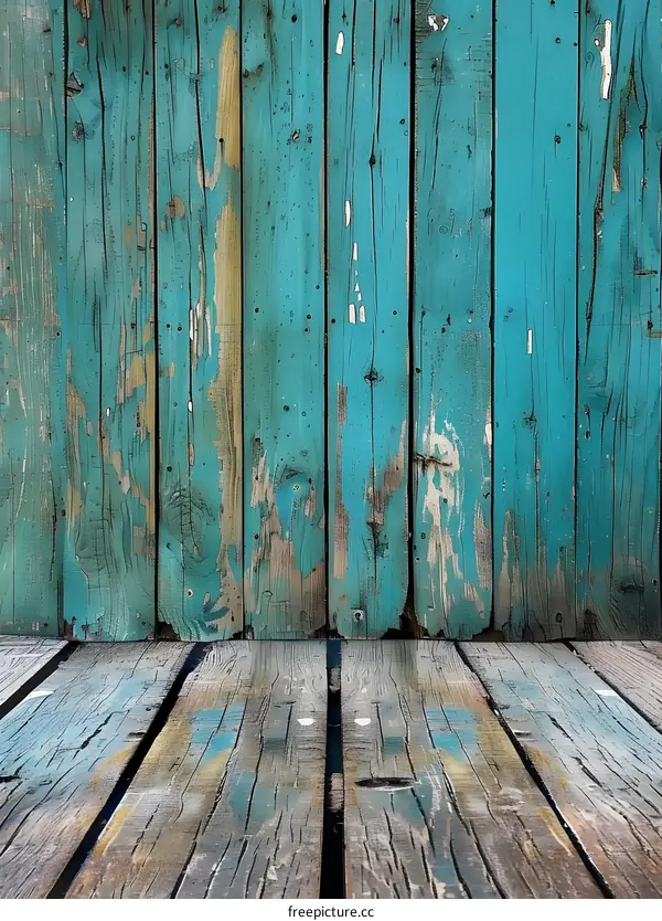 Blue Weathered Wooden Wall And Floor Background