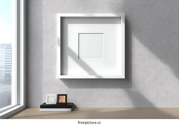 Empty White Picture Frame Mockup on Light Gray Wall