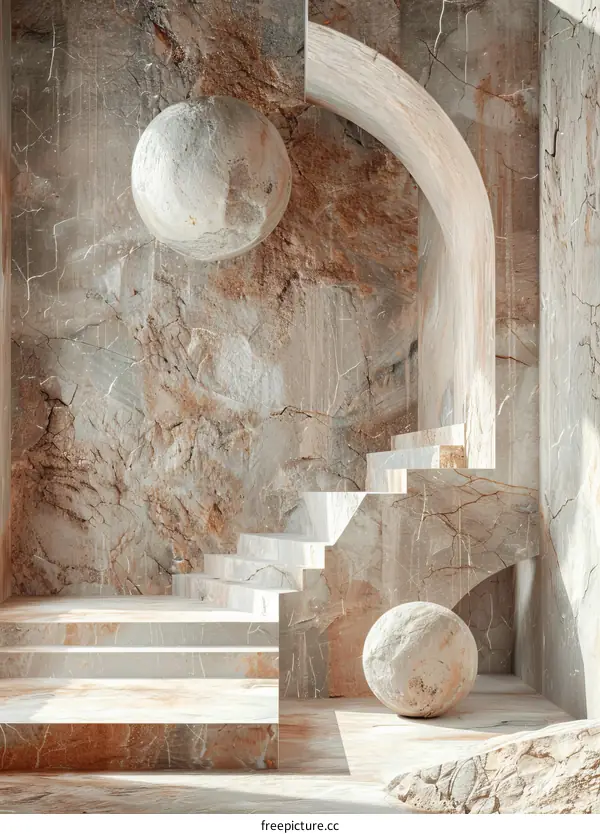 Abstract Architectural Interior Design with Marble Steps