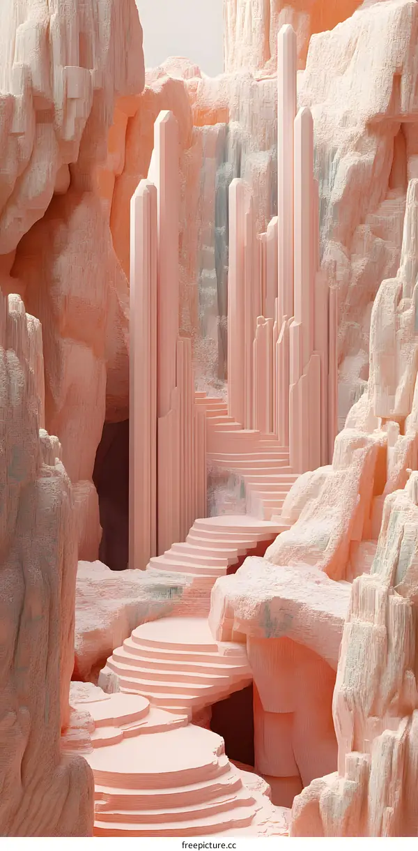 Abstract 3D Pink Canyon Stairs