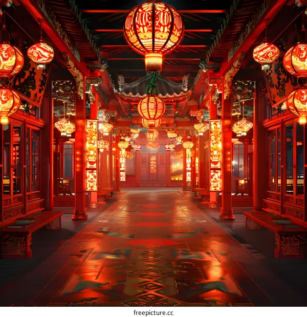 A Long Corridor with Red Lanterns