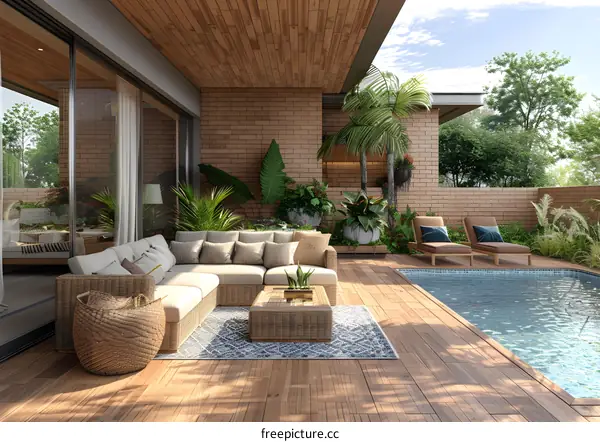 Modern house with swimming pool and garden