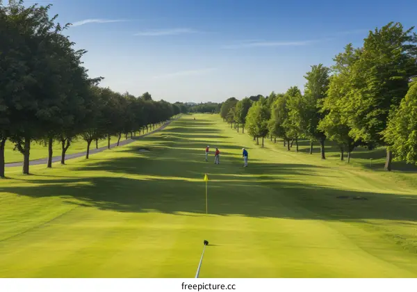Three golfers on a golf course