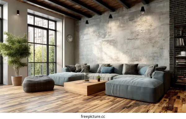 Modern Industrial Living Room with Large Windows