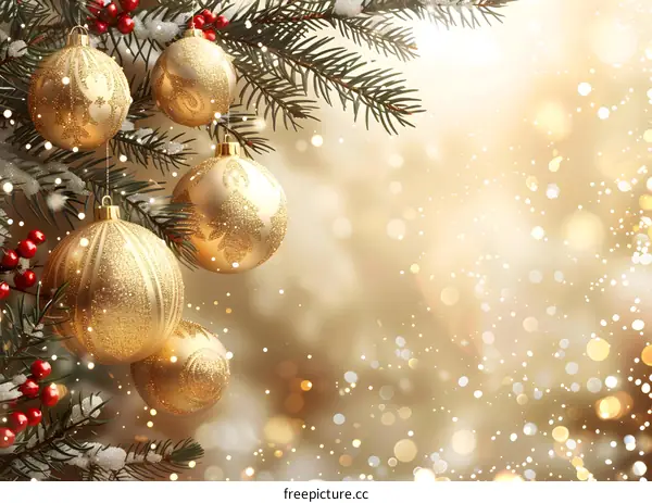 Christmas ornaments hanging on a fir tree branch