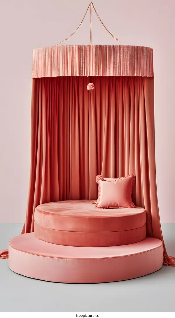 Round Bed with Canopy in Pink and Red