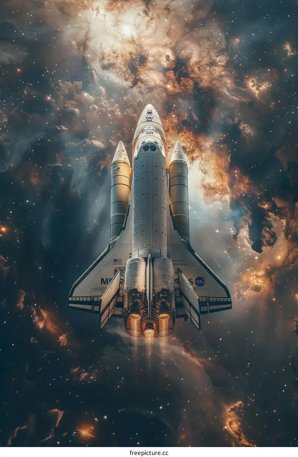 Space Shuttle in Nebula