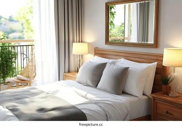 Modern Bedroom Interior with Balcony View Illustration