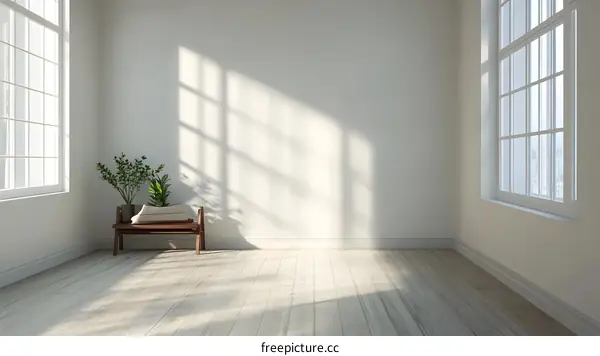 Minimalist Empty Room Interior Design With Sunlight Through Window