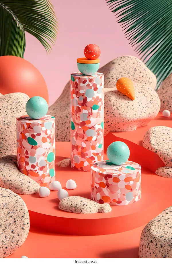 Abstract Background With Colorful Cylinders And Spheres