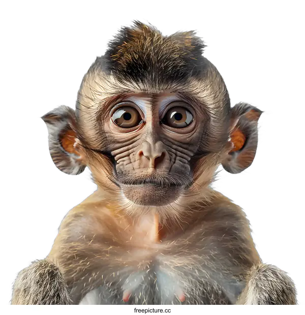 [Transparent Background PNG]Baby Monkey Portrait on White Background