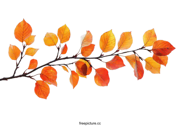 [Transparent Background PNG]Autumn Branch with Vivid Fall Leaves