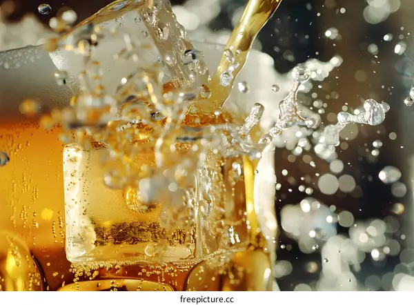 Close Up of Beer Being Poured into a Glass With Ice