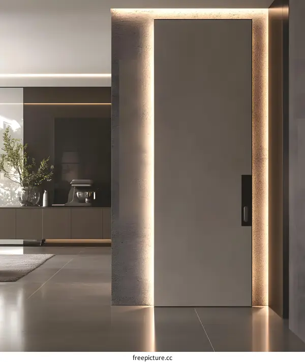 Minimalist Modern Interior Design with LED Lights and Beige Door