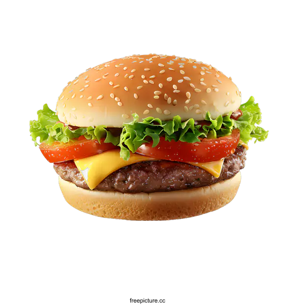 [Transparent Background PNG]Classic Cheeseburger With Sesame Seed Bun And Lettuce