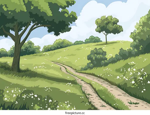 Green Grass Path Through Lush Landscape