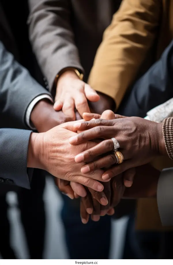 Multiracial business team joining hands together