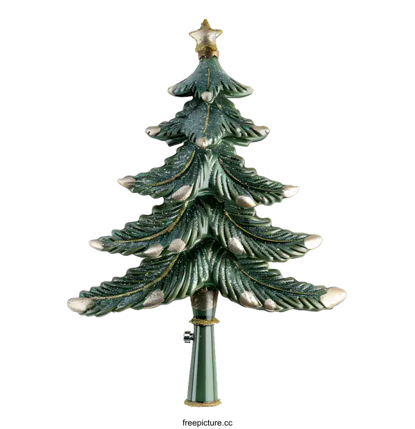 [Transparent Background PNG]Green Christmas Tree Ornament with Gold Glitter