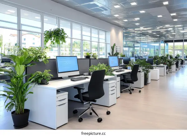 Modern Office Workspace with Plants