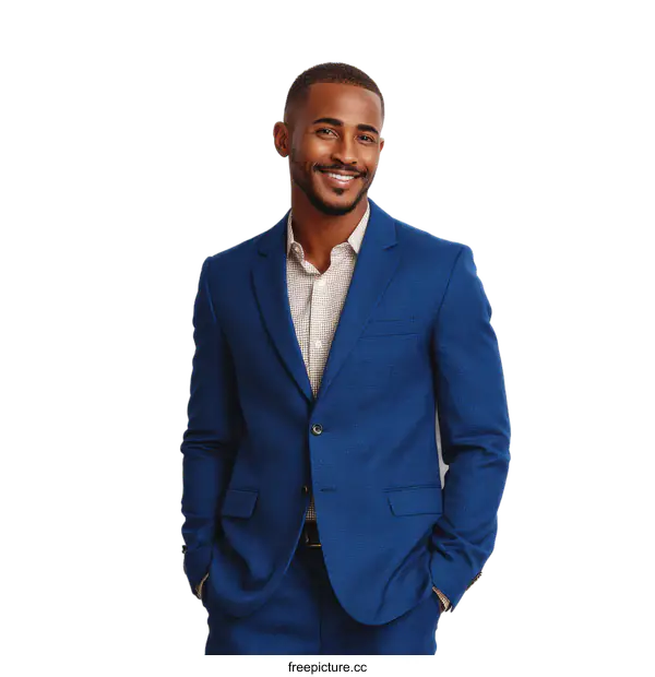 [Transparent Background PNG]African American Man in a Blue Suit Business Professional