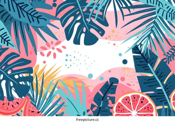 Tropical Leaves and Fruits Background Illustration