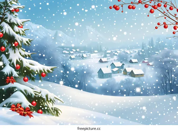Christmas Village in Snowy Landscape