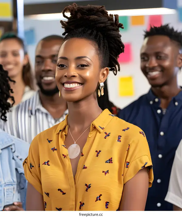 Smiling African American Woman in a Group of People