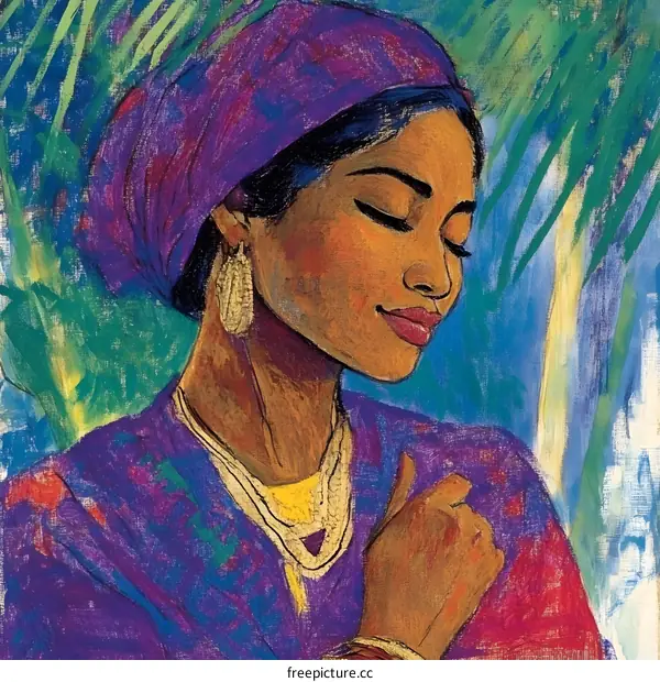 Woman in Purple Headscarf with Closed Eyes