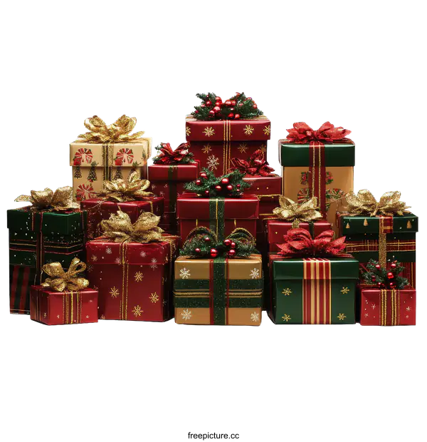 [Transparent Background PNG]Christmas Gifts Stacked Beautifully