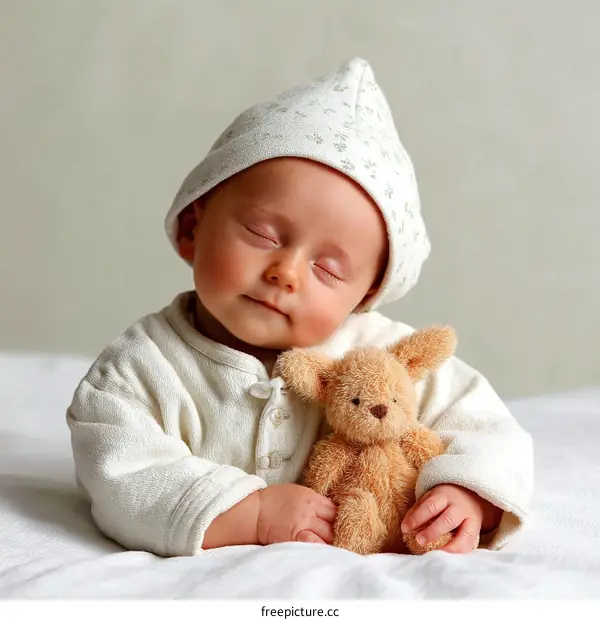 Peaceful Baby Sleeping with Teddy Bear