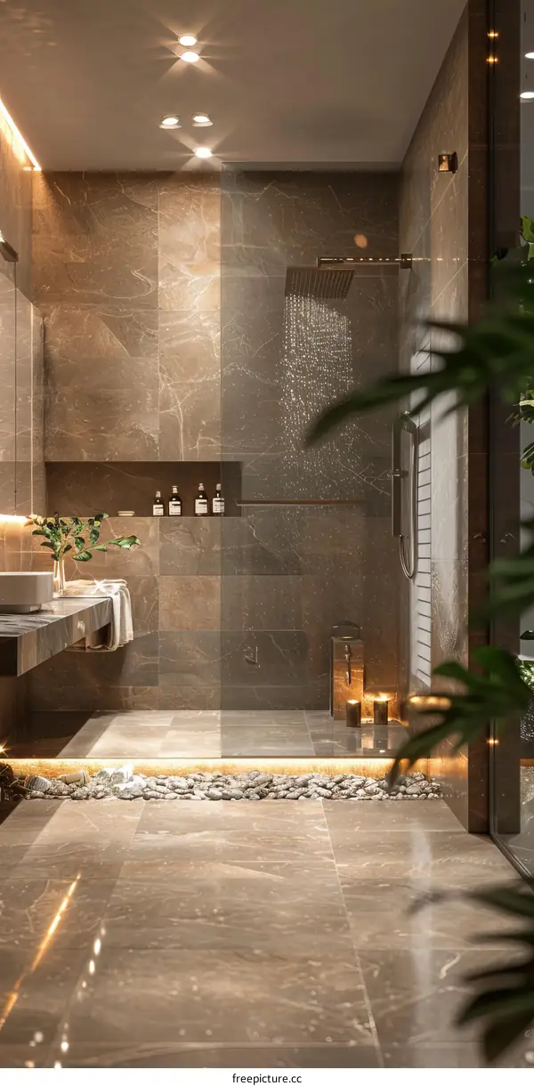 Modern Luxury Bathroom Design with Stone Tiles