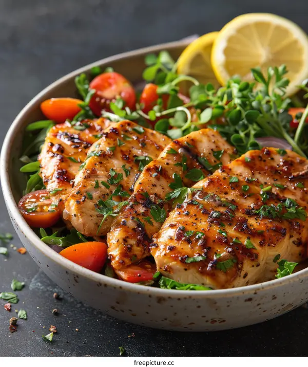 Grilled chicken breast with fresh salad