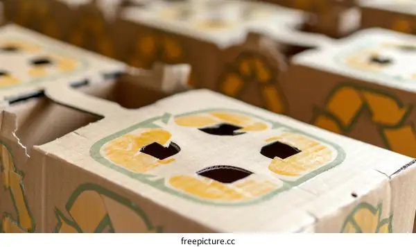 Cardboard boxes with recycle symbol printed on them