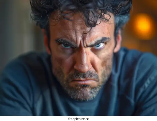 Close-up Angry Caucasian Man Portrait