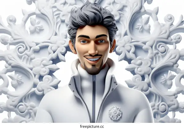 3D Render of Young Man with Silver Hair in White Jacket