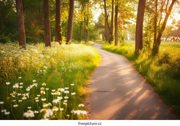 The sun shines through the forest