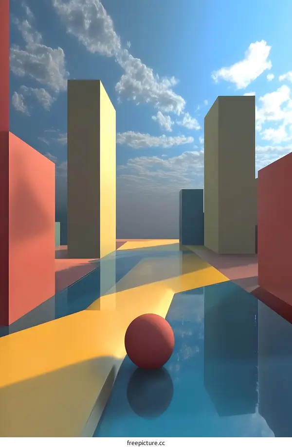 Abstract Minimalist 3D Design with Geometric Shapes and  Sky Background