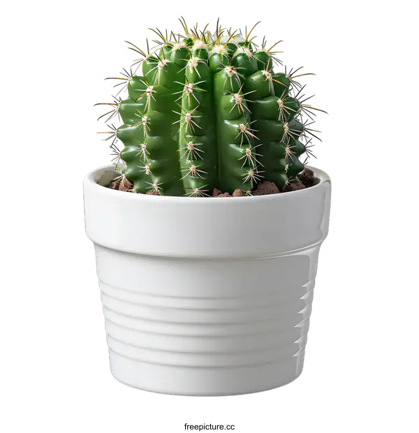 [Transparent Background PNG]Green Cactus in White Ceramic Pot