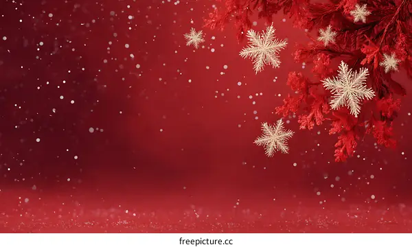 Winter Holiday Red Background with Snowflakes