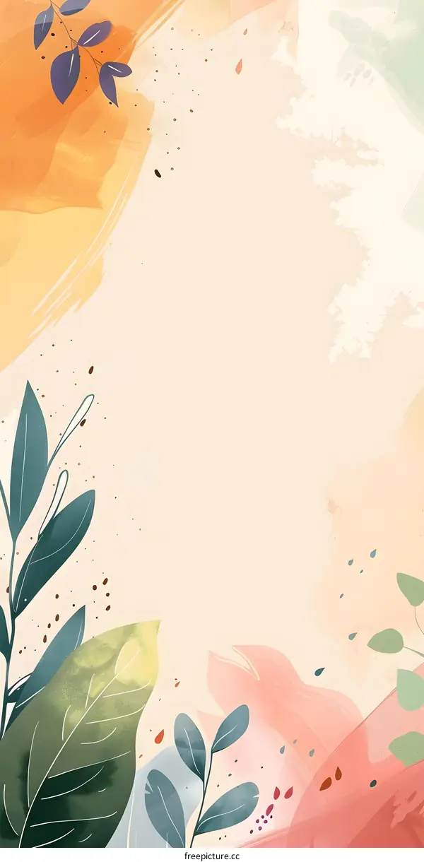 Abstract Watercolor Background With Green Leaves