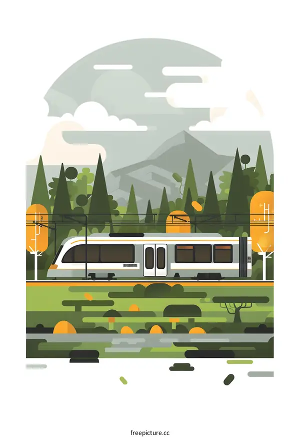 Train Passing Through a Forest in a Mountainous Landscape