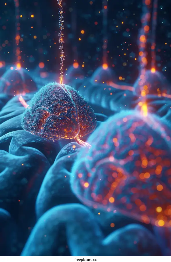 Electrical impulses traveling between neurons in the brain