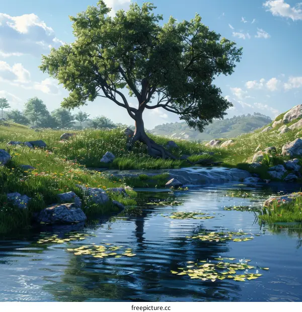 Scenic View of a Tranquil Pond Surrounded by Lush Greenery