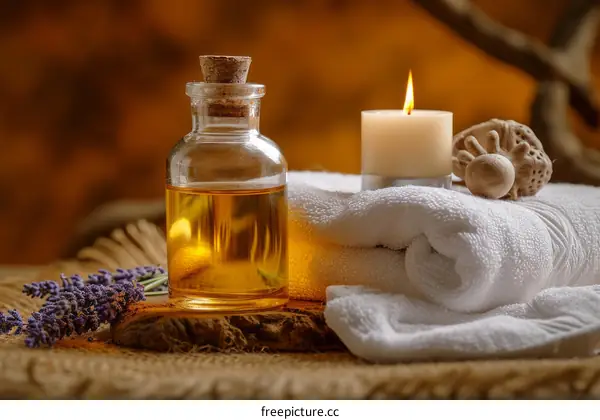 Aromatherapy with essential oils and a candle