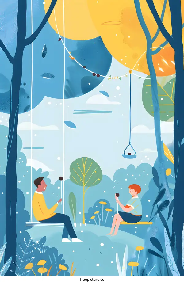 Couple Sitting On Swings In A Forest
